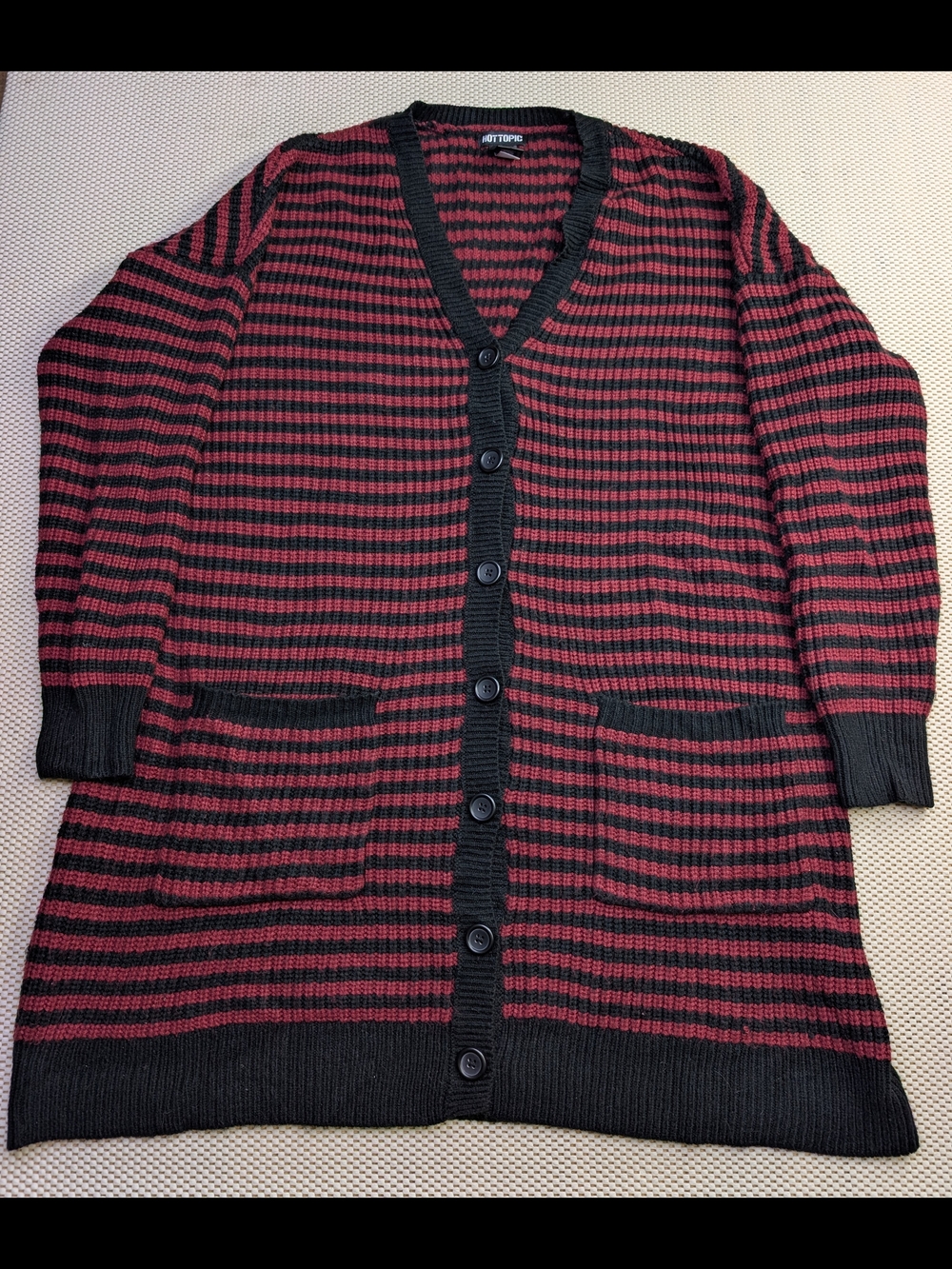 Hot Topic Women's XL Red and Black Striped Knit Cardigan Sweater